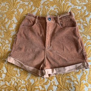 High Waisted Peachy Brown Corduroy Shorts